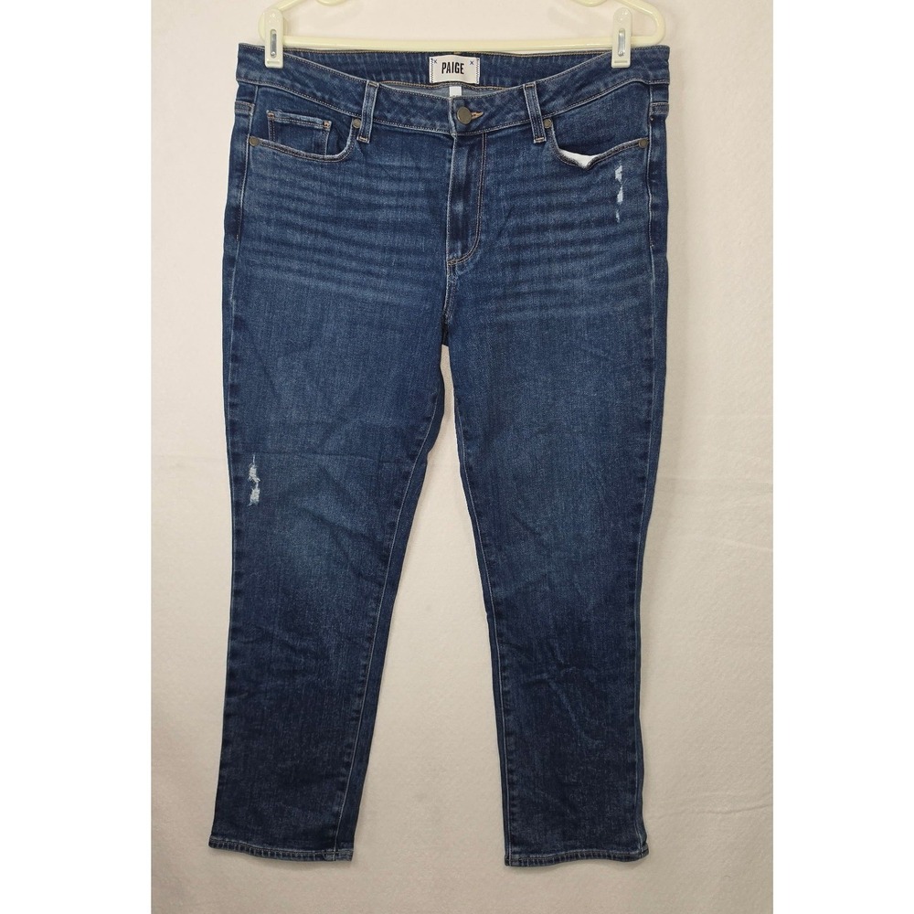PAIGE Brigitte Slim Boyfriend Jeans Dark Wash Distressed Indigo Size 32